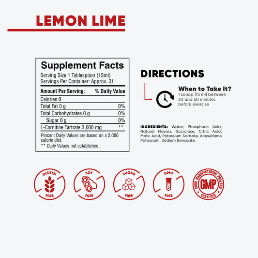 L-CARNITINE 3000 MG LIQUID PRESENTATION, SUPPLEMENT DRINK - 32 SERVINGS LEMON LIME